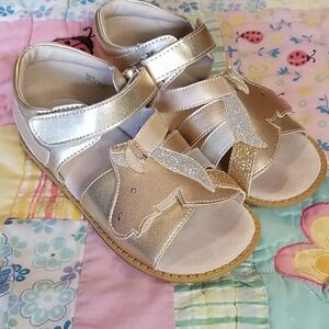 Livie & Luca Leather Metallic Rose Gold & Silver Glitter Unicorn Sandals HTF 3Y